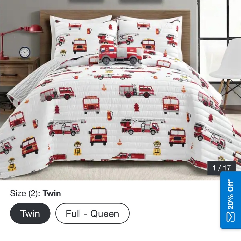 Red and White Fire Truck Quilt Bedding